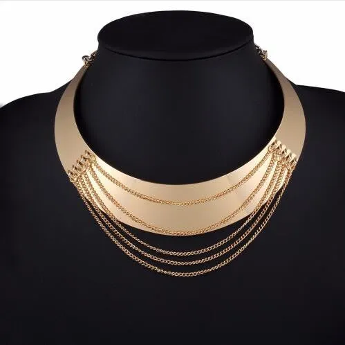 Fashion Jewelry Gold Chain Smooth Metal Choker Necklaces For Women Bijoux Collier Ras Du Cou Chunky Statement Necklace