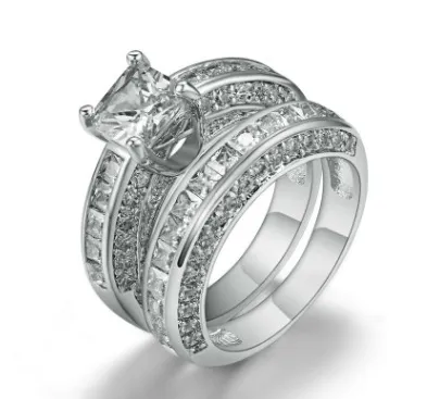 Fashion personality square zircon women's ring ring Platinum plated ring