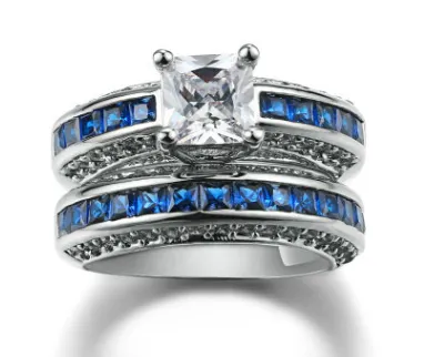 Fashion personality square zircon women's ring ring Platinum plated ring