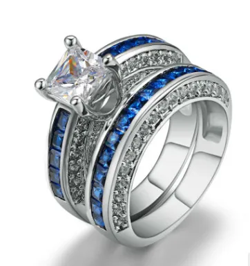 Fashion personality square zircon women's ring ring Platinum plated ring