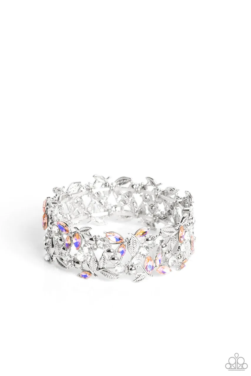 Feathered Finesse - Orange - Rhinestone Paparazzi Stretchy Bracelet