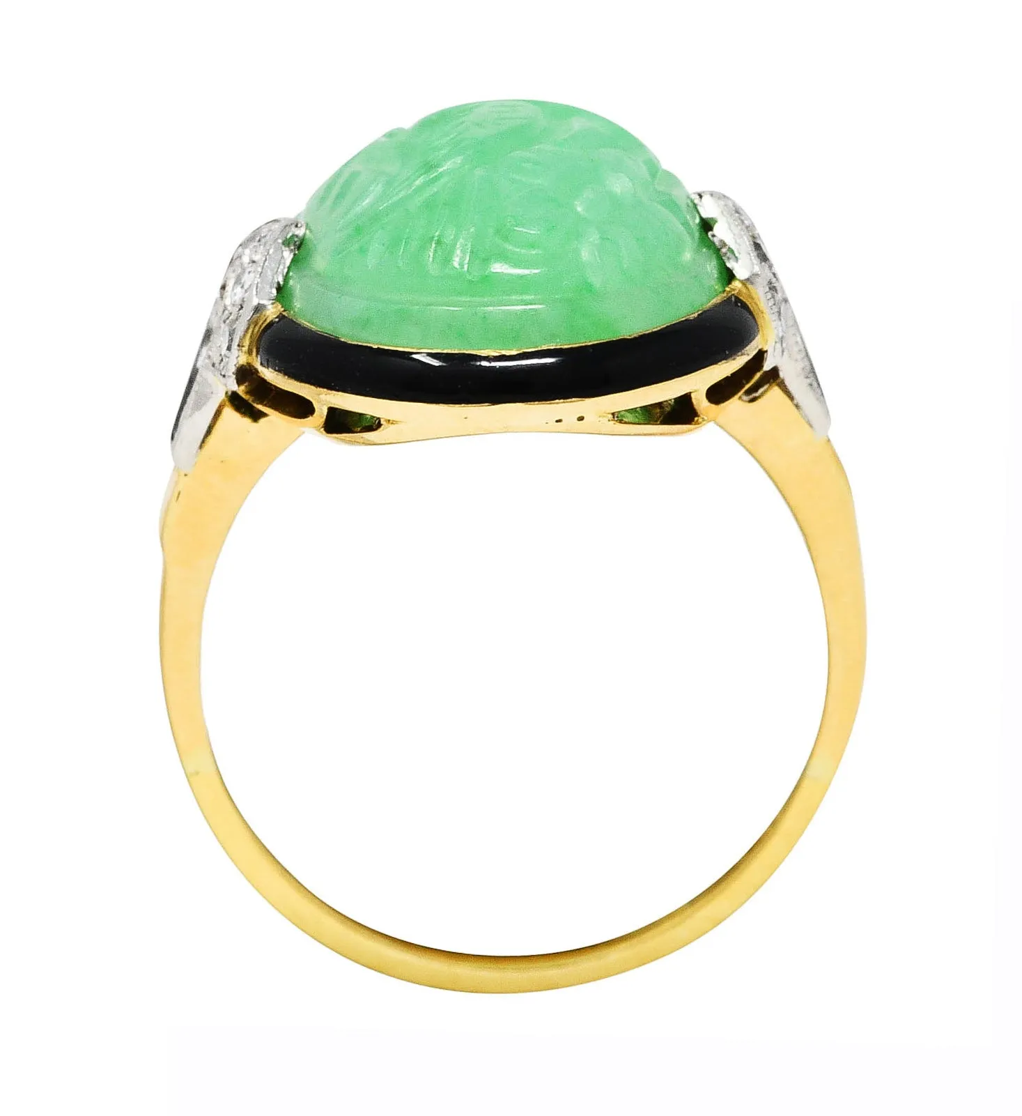 Felger Art Deco Diamond Jade Enamel Platinum 18 Karat Yellow Gold Ring