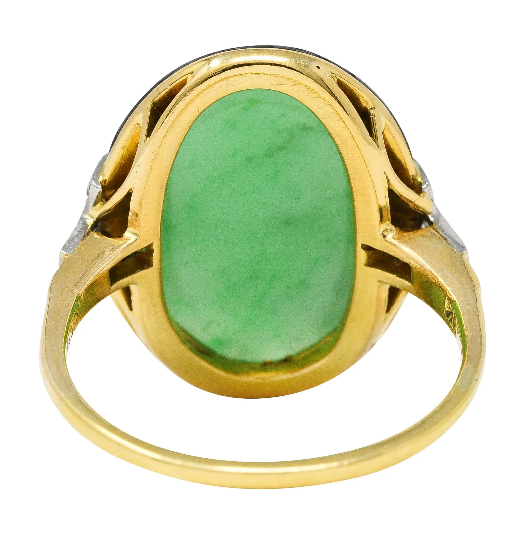 Felger Art Deco Diamond Jade Enamel Platinum 18 Karat Yellow Gold Ring