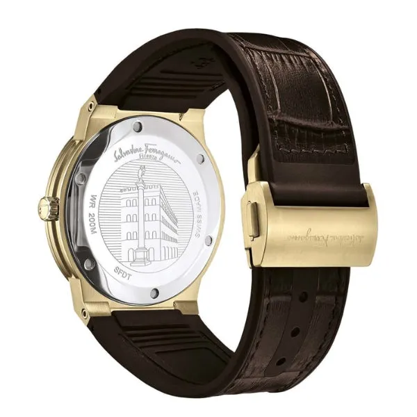Ferragamo F-80 Classic Brown Leather Strap Silver Dial Quartz Watch For Gents - Sfdt00419