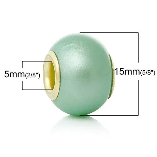 Five (5)Light Blue -Lampwork Murano Glass European Beads Compatible with European Snake Chain Bracelet