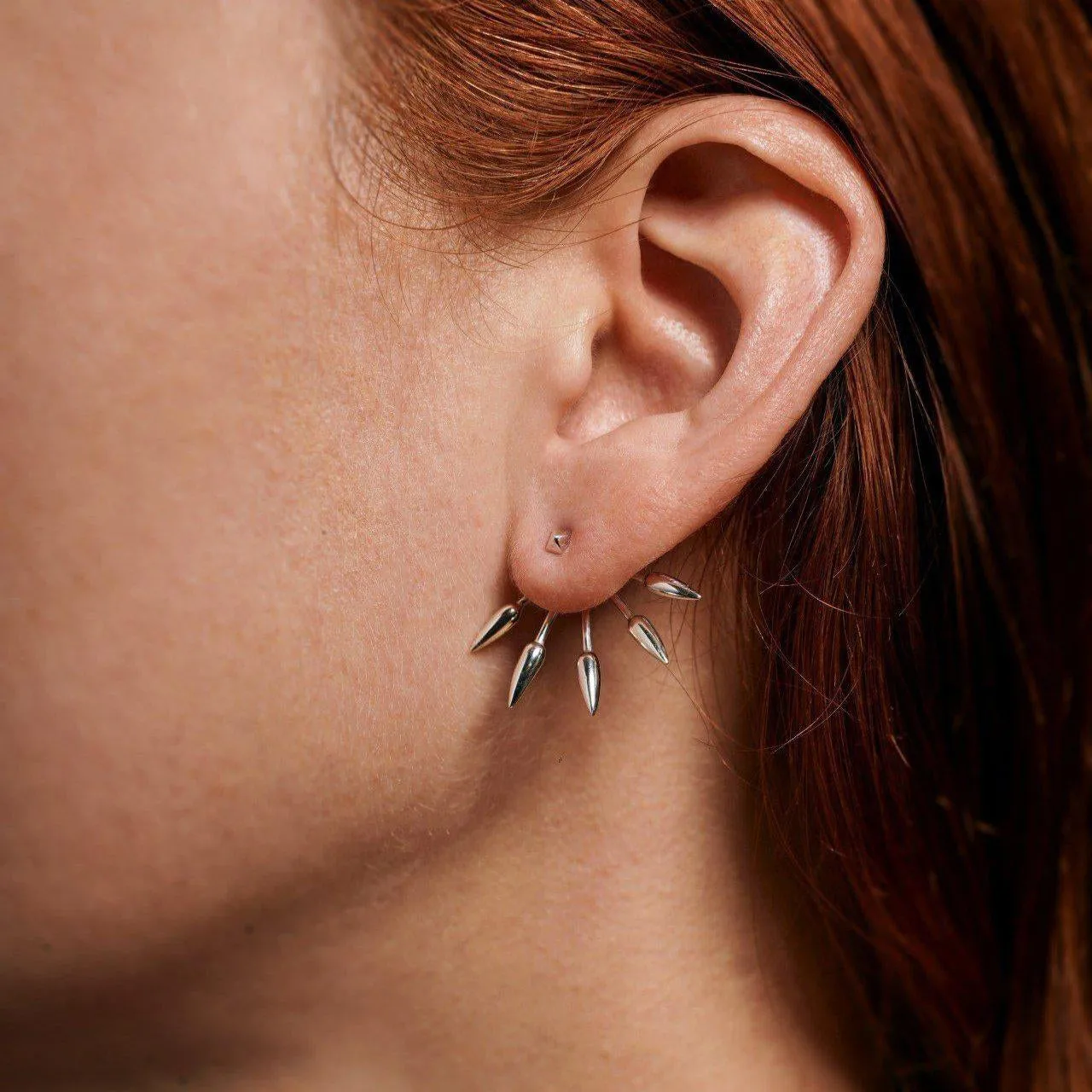 Five Spike Earrings, Silver