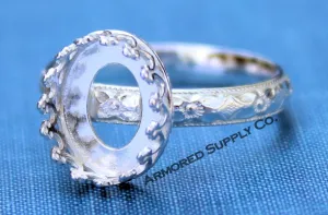 Floral #1 Crown Oval Bezel Ring blank Silver