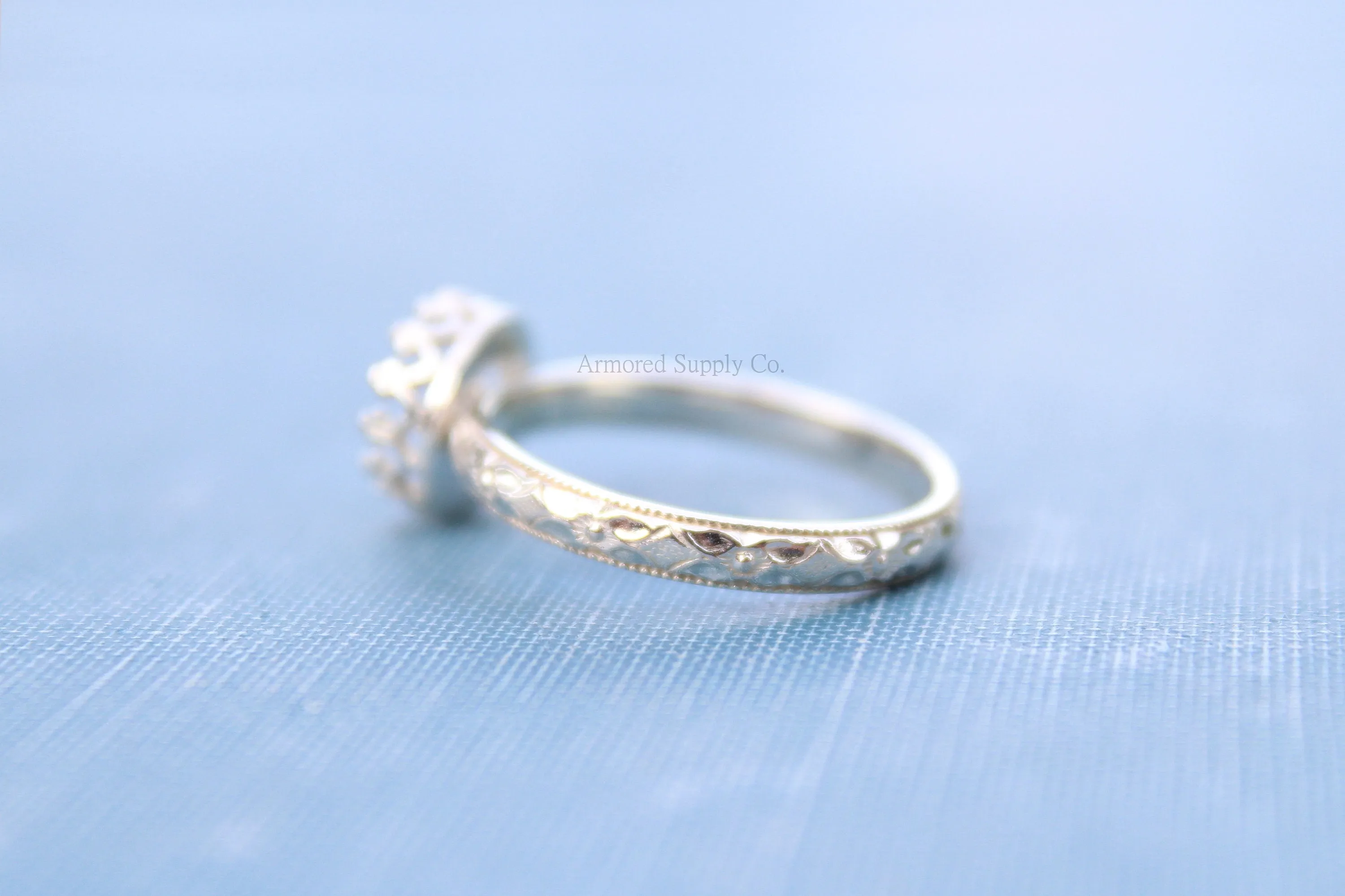 Floral #1 Crown Round Bezel Ring blank Silver