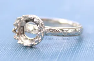 Floral #1 Crown Round Bezel Ring blank Silver