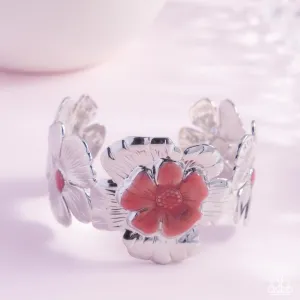 Floral Foundation - Pink - Flower Silver Paparazzi Cuff Bracelet