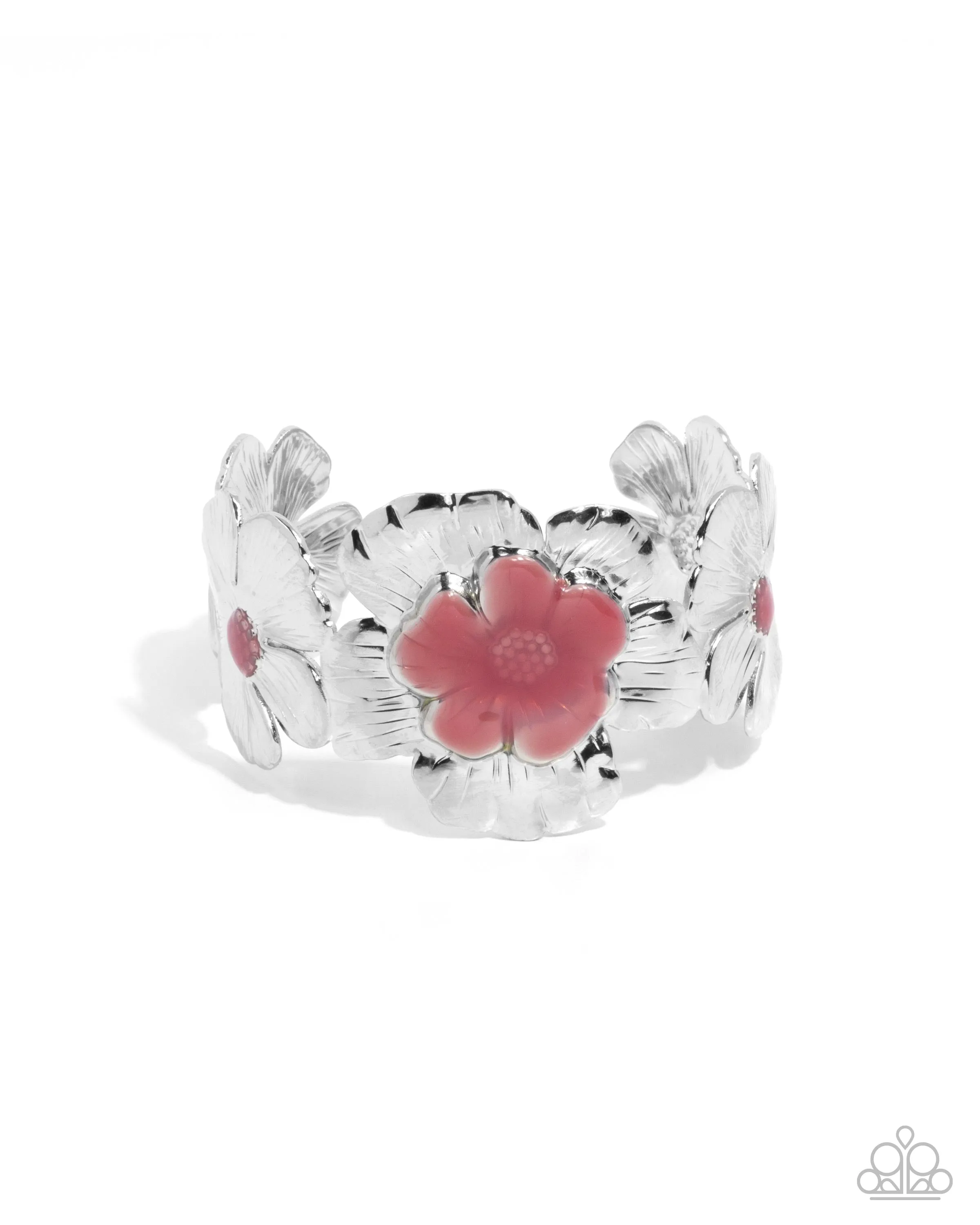 Floral Foundation - Pink - Flower Silver Paparazzi Cuff Bracelet