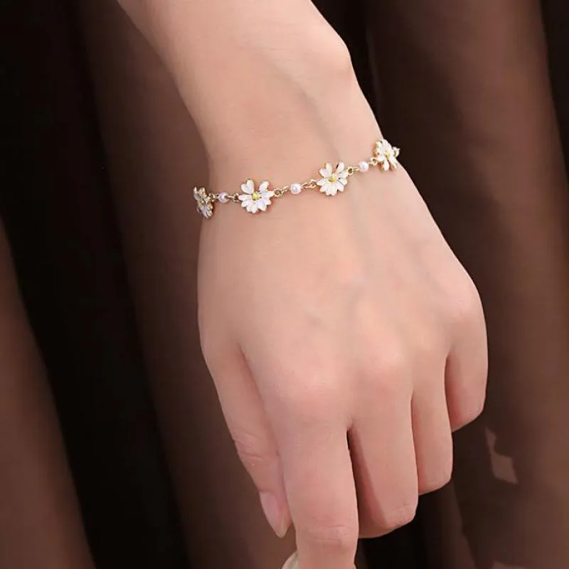Flower Pearl Bracelet Women Party Banquet Statement Jewelry Gift