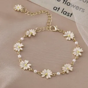 Flower Pearl Bracelet Women Party Banquet Statement Jewelry Gift
