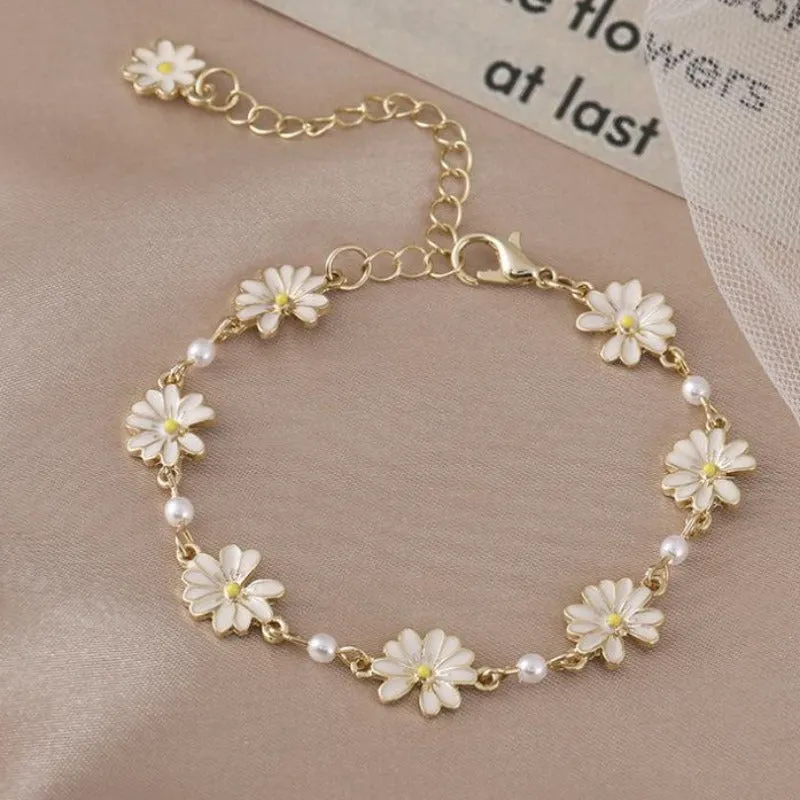 Flower Pearl Bracelet Women Party Banquet Statement Jewelry Gift