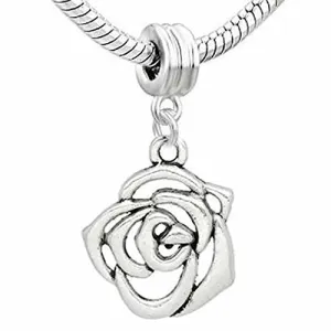 Flower Rose Charm Dangle European Bead Compatible for Most European Snake Chain Bracelet