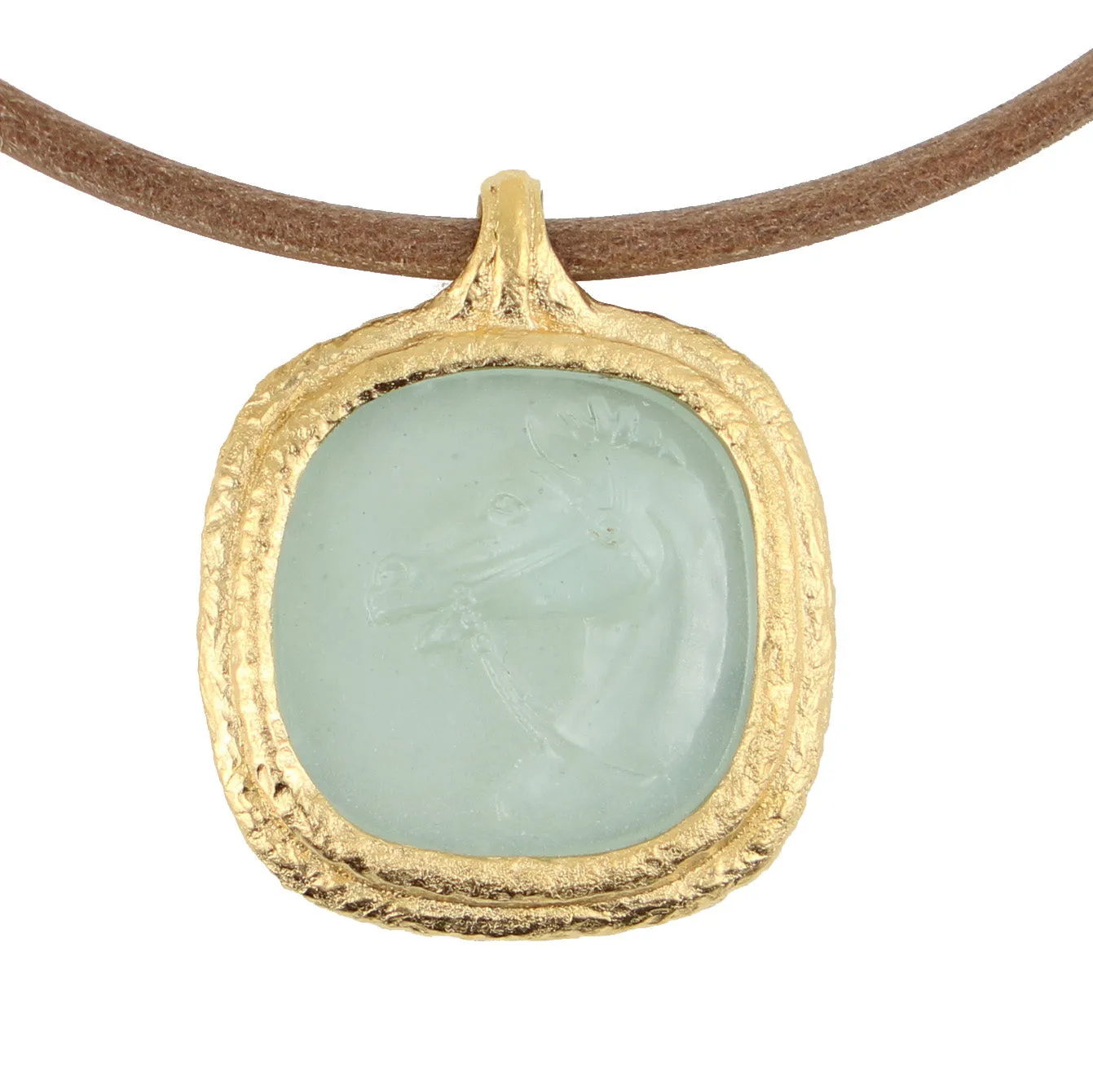 Fob Necklace | Glass Horse Intaglio Light Green
