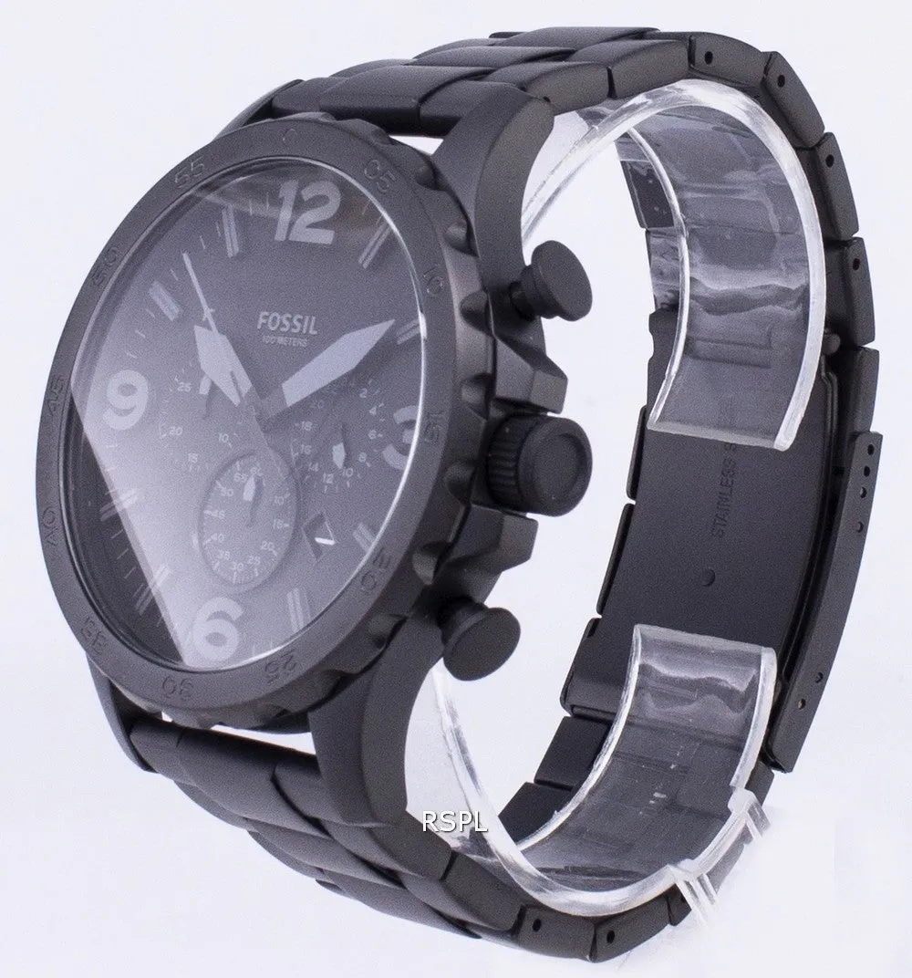 Fossil Nate Chronograph Black Dial Black Ion-plated JR1401 Mens Watch