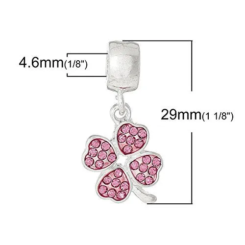 Four Leaf Clover With Green Crystals for European Snake chain charm Bracelet