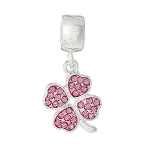 Four Leaf Clover With Green Crystals for European Snake chain charm Bracelet