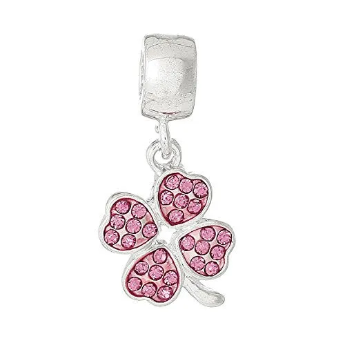 Four Leaf Clover With Green Crystals for European Snake chain charm Bracelet