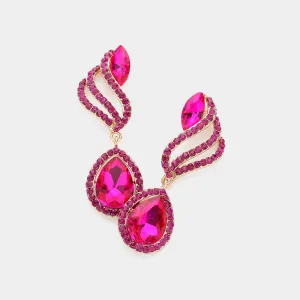 Fuchsia Multi Stone Dangle Earrings | Hot Pink Multi Stone Drop Earrings |  633978