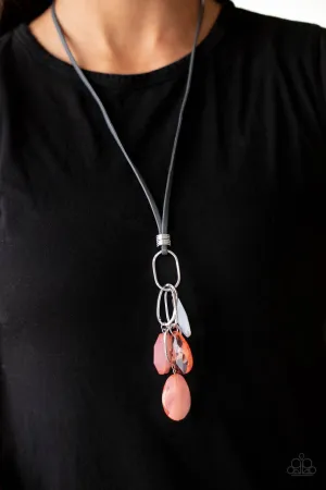 Fundamentally Flirtatious - Orange - and White Acrylic Bead Leather Cord Paparazzi Short Necklace