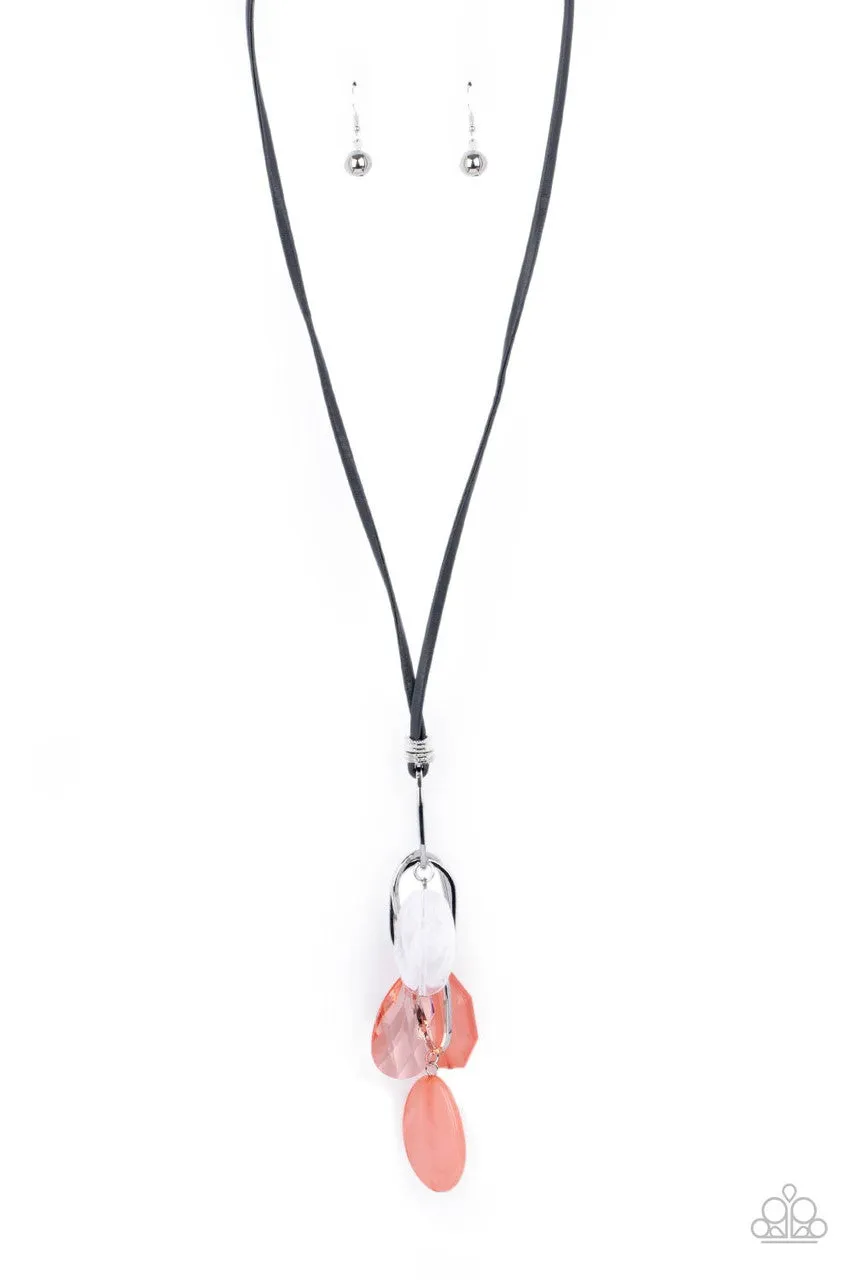 Fundamentally Flirtatious - Orange - and White Acrylic Bead Leather Cord Paparazzi Short Necklace
