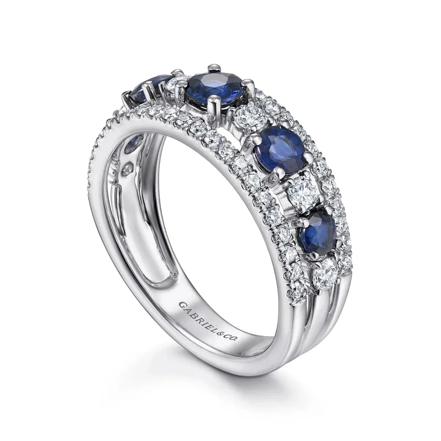 Gabriel & Co. Blue Sapphire & Diamond Round Cut Five Stone Ring