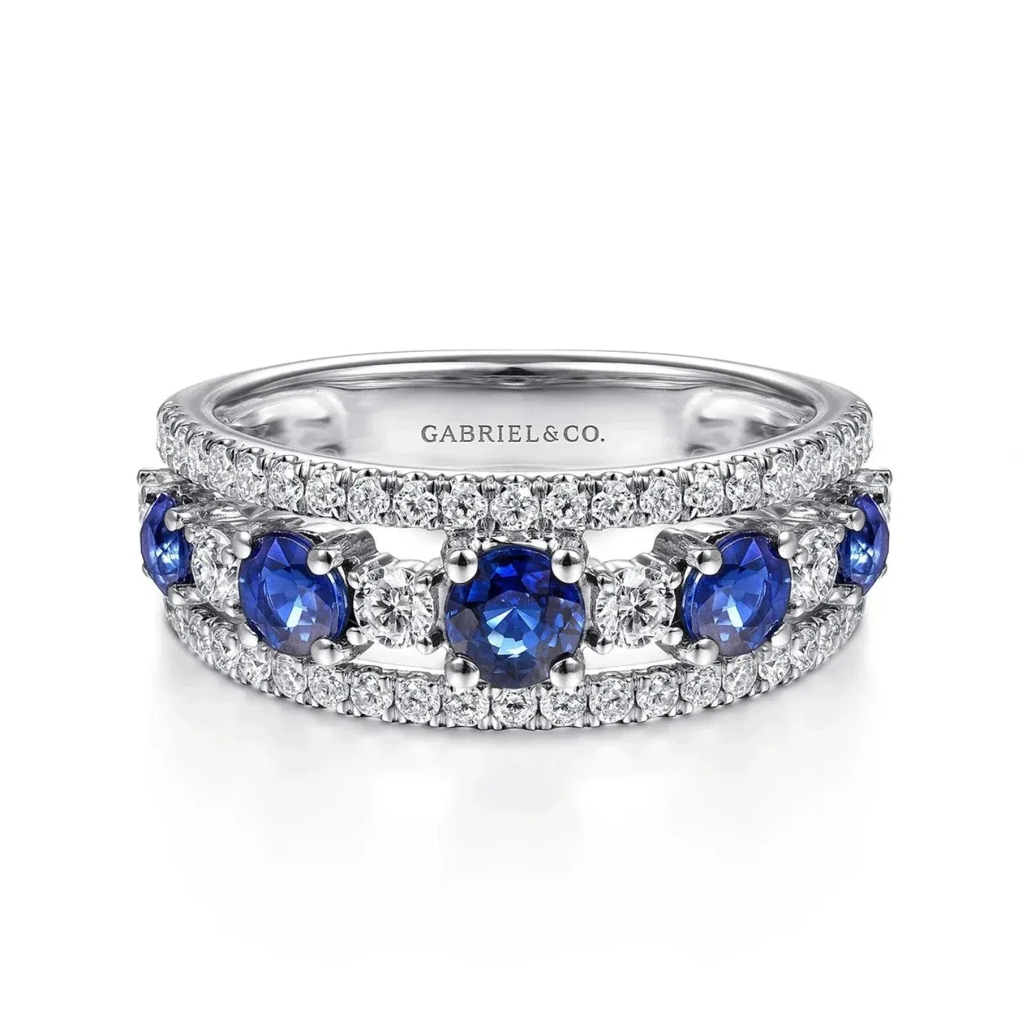 Gabriel & Co. Blue Sapphire & Diamond Round Cut Five Stone Ring