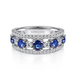 Gabriel & Co. Blue Sapphire & Diamond Round Cut Five Stone Ring