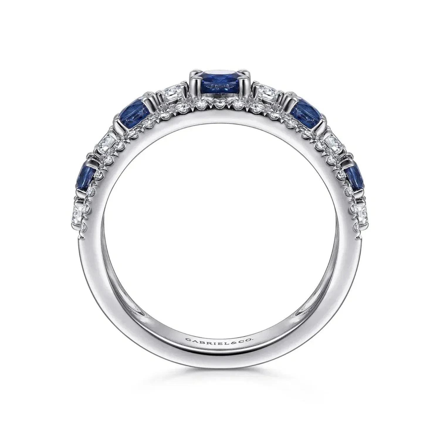 Gabriel & Co. Blue Sapphire & Diamond Round Cut Five Stone Ring