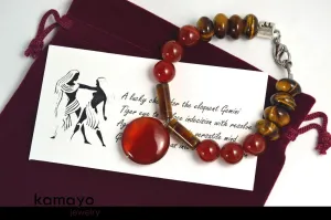GEMINI BRACELET - Red Agate Pendant and Tiger Eye Beads