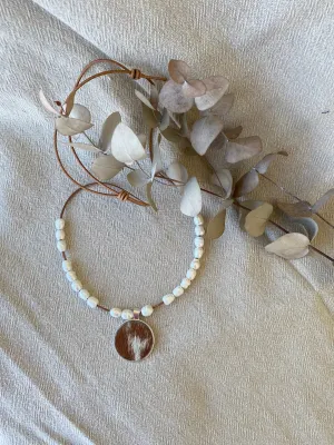 Genuine Cowhide Pendant & Freshwater Pearl Necklace