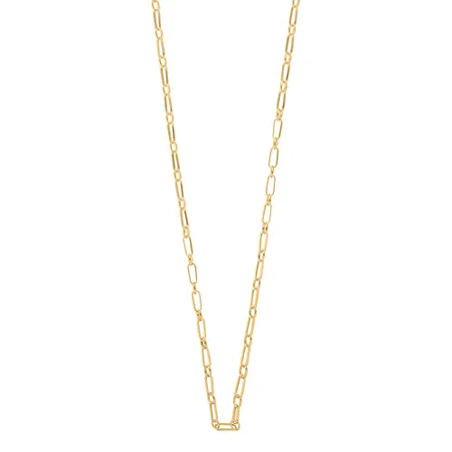 Geo Rectangular Link Long Necklace With Clip Fastening - Gold