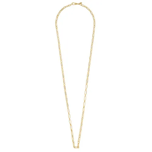 Geo Rectangular Link Long Necklace With Clip Fastening - Gold