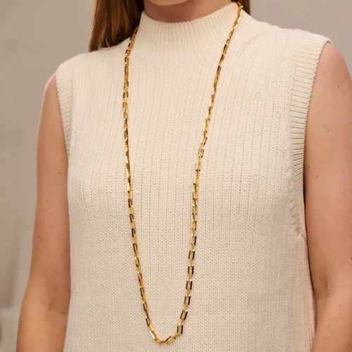 Geo Rectangular Link Long Necklace With Clip Fastening - Gold