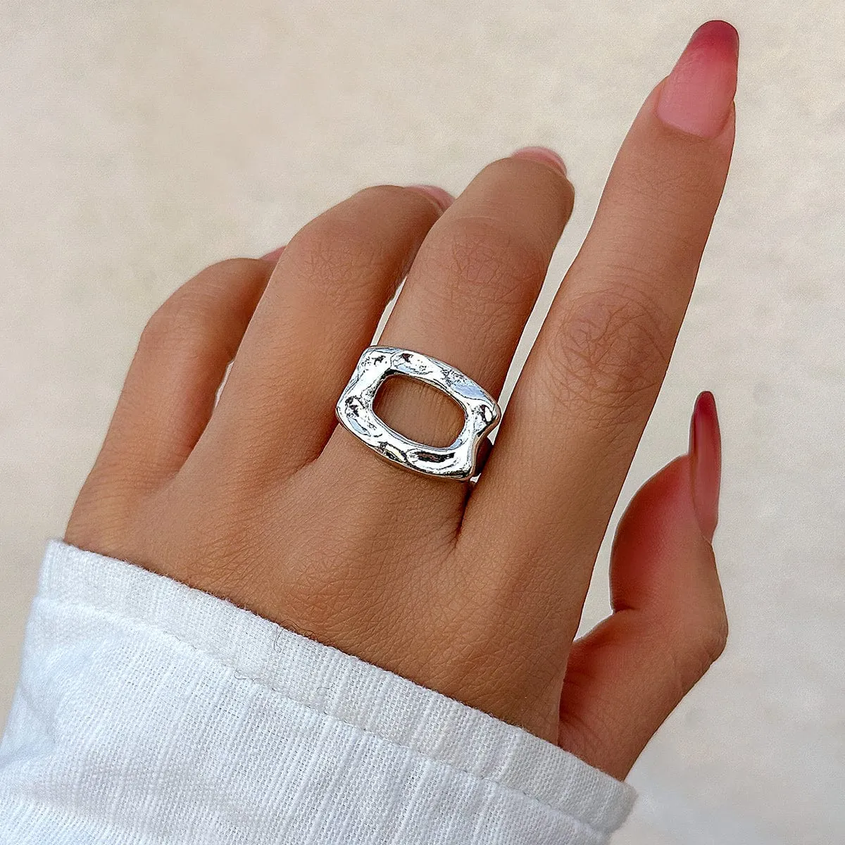 Geometic Irregular Hollow Square Open Ring