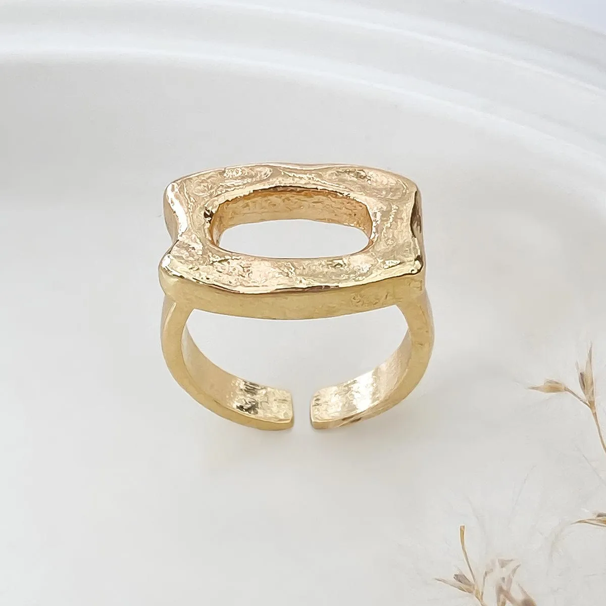 Geometic Irregular Hollow Square Open Ring