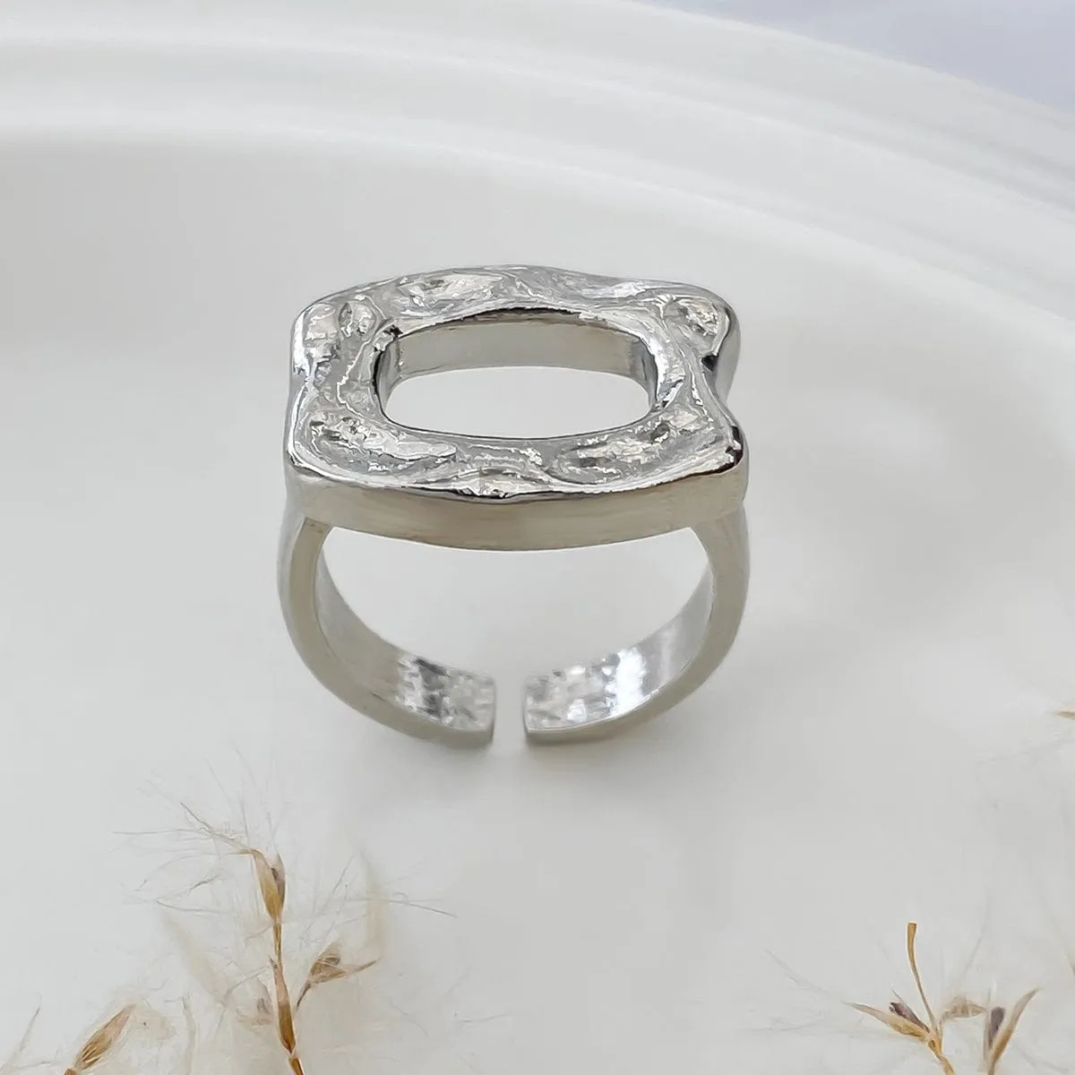 Geometic Irregular Hollow Square Open Ring