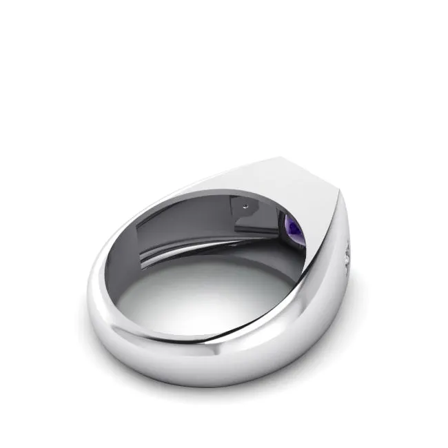 Geometric 2.40ct Amethyst Princess Cut AAA Gemstone Men's White Gold Ring with Diamonds Anniversary Gift