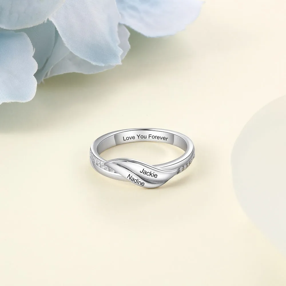 Geometric Leaf Customized Engraved Ring For Women