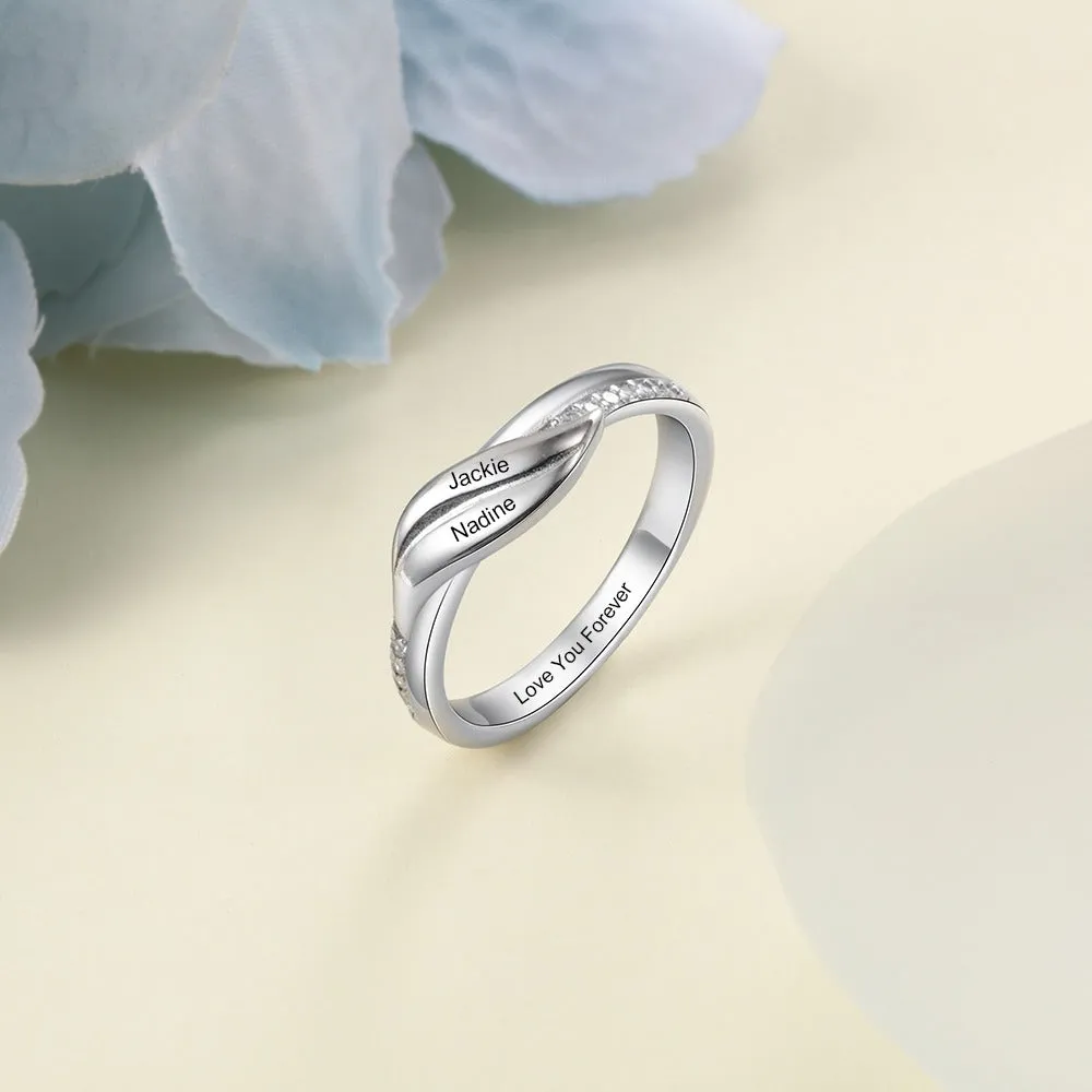 Geometric Leaf Customized Engraved Ring For Women