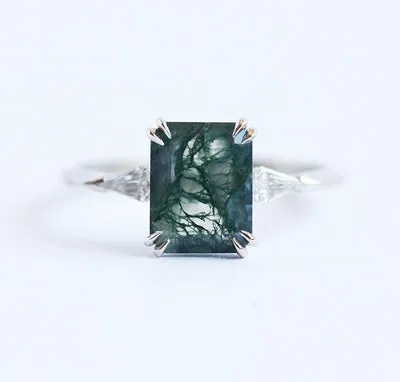 Georgia Moss Agate Ring with Accent Diamonds