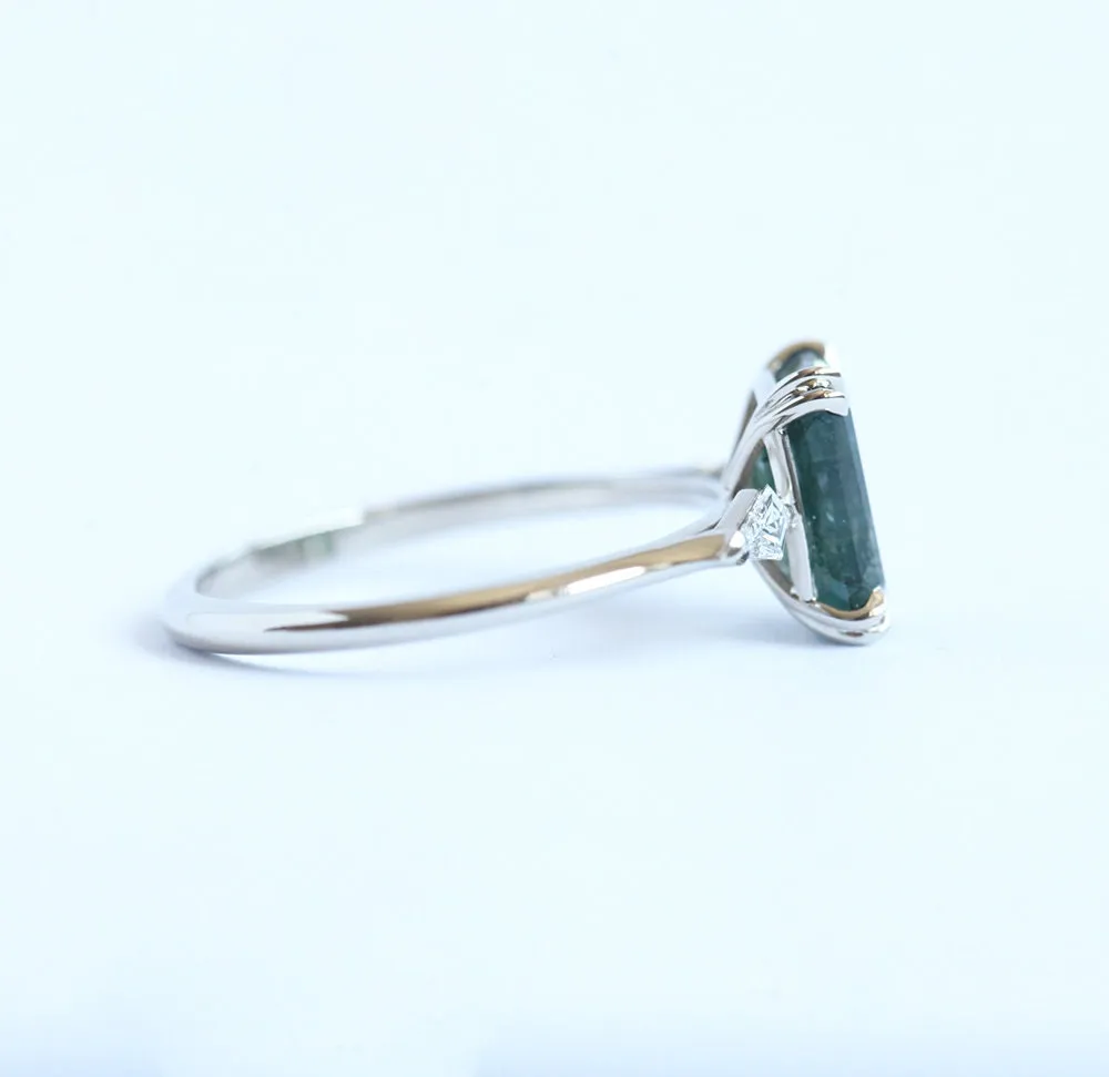 Georgia Moss Agate Ring with Accent Diamonds