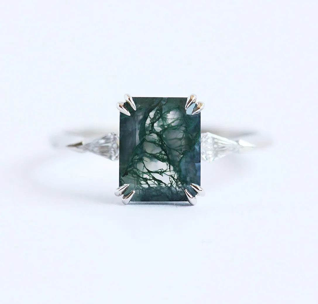 Georgia Moss Agate Ring with Accent Diamonds