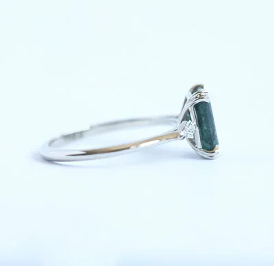 Georgia Moss Agate Ring with Accent Diamonds