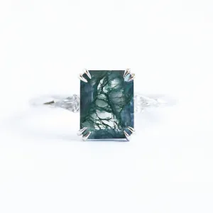 Georgia Moss Agate Ring with Accent Diamonds
