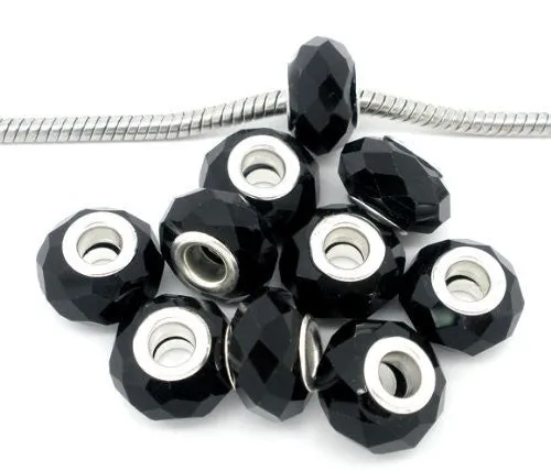 Glass Faceted Style Beads for Snake Chain Charm Bracelet (Black)