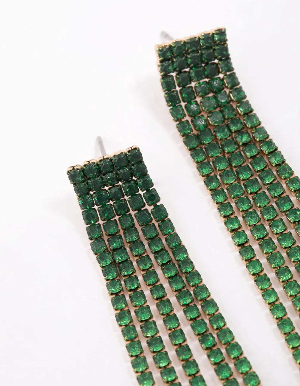 Gold & Green Layered Cup Chain Drop Earrings