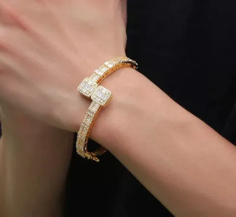 Gold Bracelet | Iced Out Bracelet | Baguette Bracelet | Gold Bangle | Cuff Bracelet